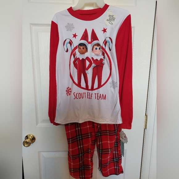 SOLDXMas Elf OnThe Shelf SZ LG 12/14 Unisex PJ Set Top Bottom & Socks NEW W/TAGS - Picture 1 of 16